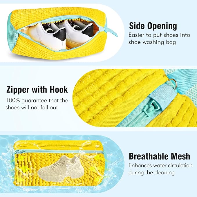 Shoe Washing Machine Bag 2PCS Shoe Laundry Bag for Washer and Dryer Deep Clean for Tennis Shoes, Sneakers and Slippers with Self-locking Zipper (Yellow)