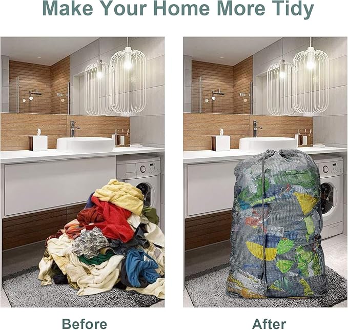 Dalykate Mesh Laundry Bags, 24" x 36", Heavy Duty with Reinforced Handles, Foldable & Portable, Drawstring Closure, 3-Pack Mixed Colors