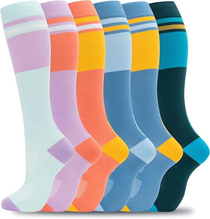 fenglaoda Compression Socks for Women Men Support Circulation 6 Pairs Socks For Nurse, Travel, Flight