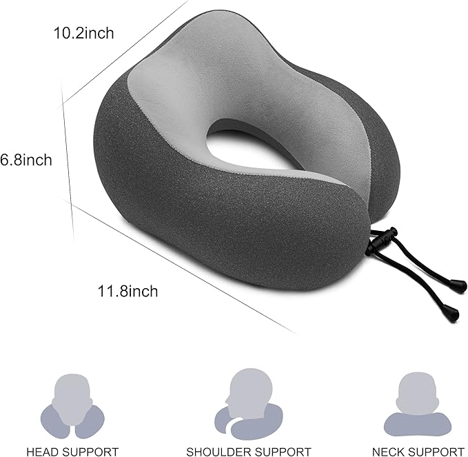 Travel Pillow - Memory Foam Cervical Neck Pillow for Adults, Kids, Children, Convenient & Portable U Shaped Pillows, Airplane Pillow for Home, Office, Camping, Travelling, Sleeping (Black)