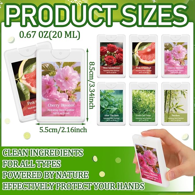 6 Pack Hand Sanitizer Spray Mist Gift Spring Flower Travel Size Hand Sanitizer with Hydrating Botanical Mist Refillable for Office Travel Outdoor Activities Holiday Favor