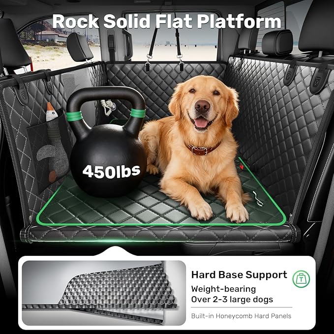 Zanch Heavy-Duty Dog Car Seat Cover, Flat Solid Back Seat Extender for Multi Large Dogs, Hard-Base Supports 450 lb, Waterproof Scrachproof Hammock Protector, Standard for Cars, SUV, Trucks, Orange