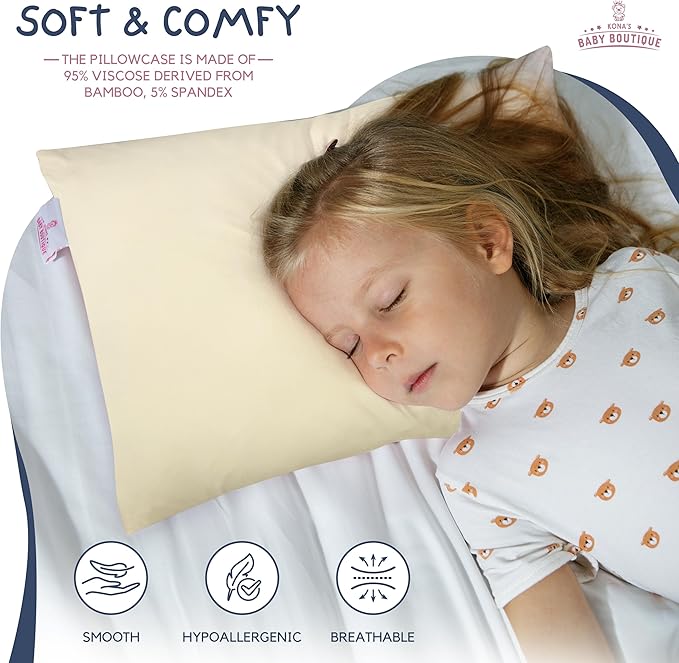 Kona's Perfect Toddler Pillow - Creamy Yellow, Softest Pillowcase - 13 x 18 inch - Ages 2-3