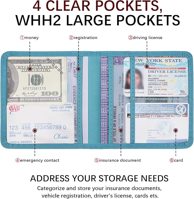 2-Pack Car Registration and Insurance Holder for Women Men, Glove Box Paperwork Organizer with Magnetic Buckle for Easy Access and Protect Documents and Various Cards in Vehicle, Blue