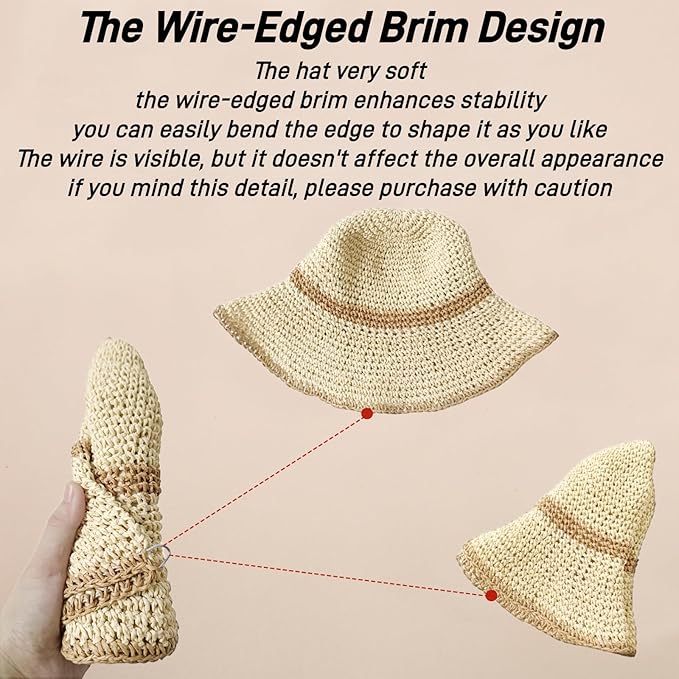 Floppy Big Beach Straw Hats for Women Foldable Summer Wide Brim Packable Sun Hat Womens Travel Straw Fedora Hat