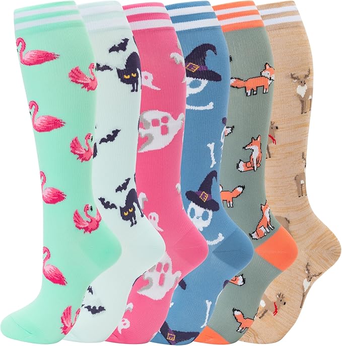 fenglaoda Compression Socks for Women Men Support Circulation 6 Pairs Socks For Nurse, Travel, Flight