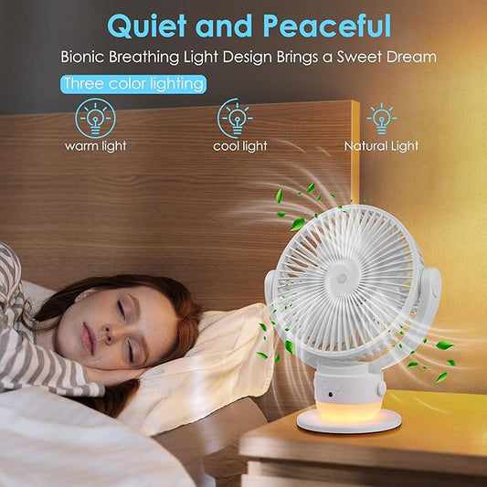OGZ Portable Fan for Travel Wireless with Remote Timer, 7 Inch Small Desk Fan with LED Night Light 90° Oscillation, Rechargeable USB Fan for Cruise Bed Beside Sleeping Camping Tent