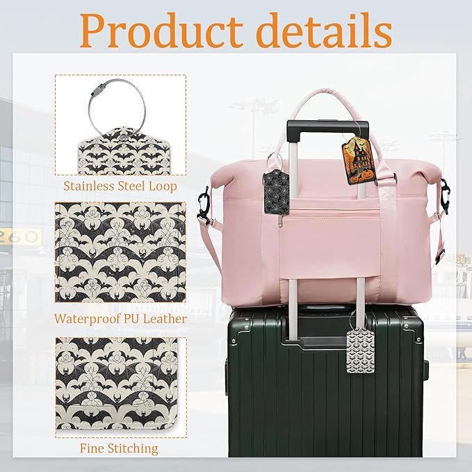 Halloween 3 Pack Luggage Tag for Suitcase, Unique Leather Travel Tags Identifiers with Privacy Name Address Labels & Durable Steel Loop for Women Men Travel