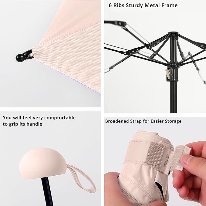 BAODINI Travel Essentials Mini Umbrella for Purse With Case Small Compact UV Sun Protection Lightweight Tiny Pocket Manual Open Close Umbrella for Women Kids and Men Fit Purse Backpack