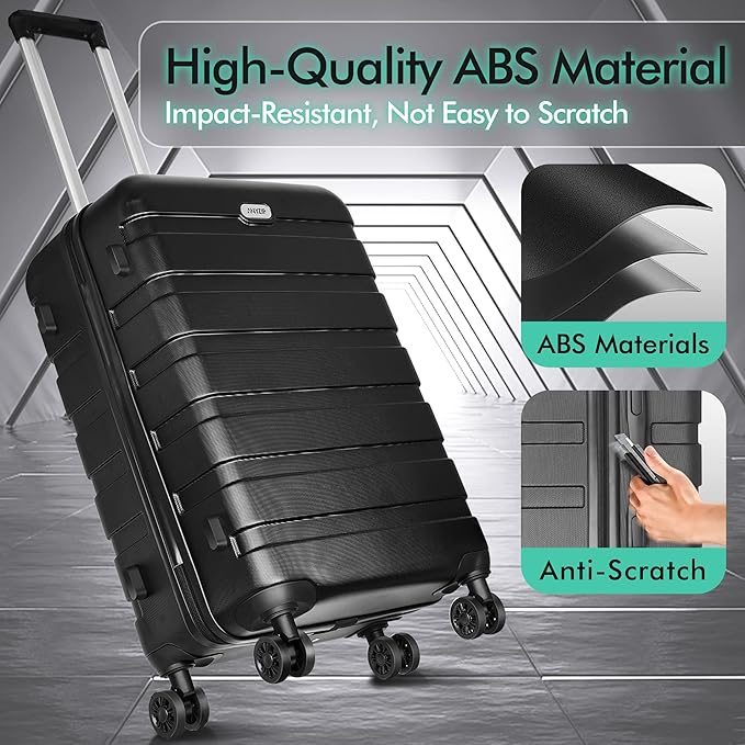 AnyZip Luggage PC ABS Hardside Lightweight Suitcase with 4 Universal Wheels TSA Lock Checked-Large 28 Inch Black
