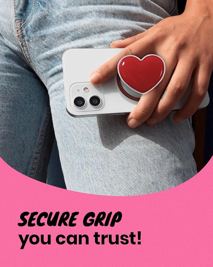 OnTheGrip Cute Solid Macaron Color Heart Shape Collapsible Mobile Phone Grip Stand Holder for Smartphone Tablet Cell Phone Accessory (Red)