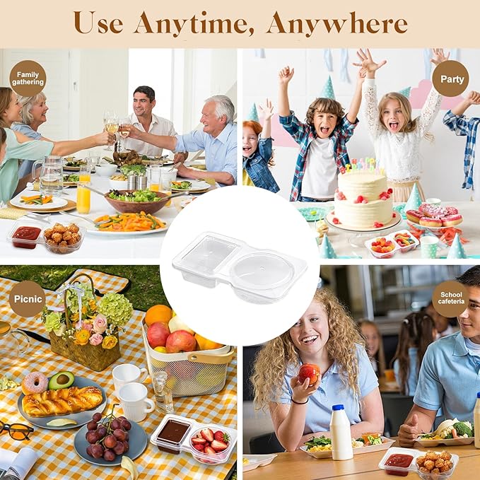 TaidMiao Reusable Snack Containers Compartment with Lids - 20 Sets Snack Containers, Double Snackle Box Compartment Condiment Containers, Snack Box for Sauce and Snacks
