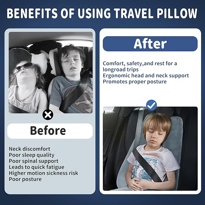 Car Pillow for Kids, Car Pillow, Travel Pillow Cushion for Car and Adults, Support Head and Neck on Road Trips, Pink