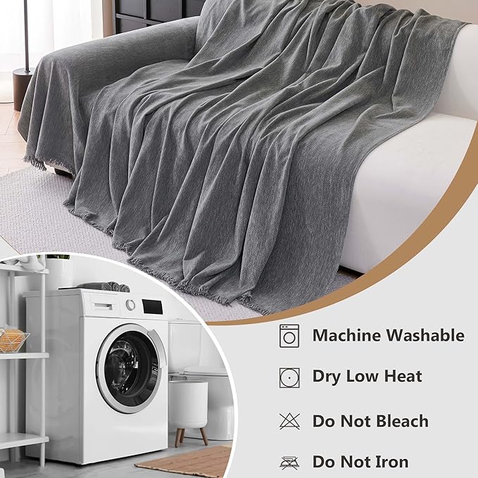 Chenille Couch Cover for 3 Cushion Sofa Pet Friendly Furniture Covers, Boho Sofa Covers Washable L Shape 3 Seater Couch Cover, 71"x 150", Grey