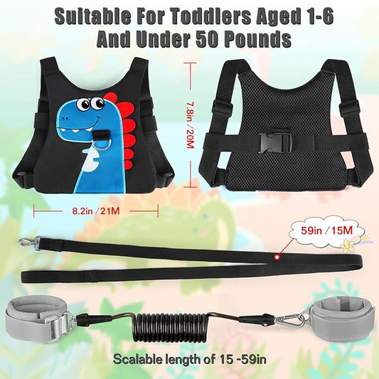 Toddler Leash-Baby Walking Safty Harness and Child Anti Lost Wrist Link for Girls/Boys Travel (Blue+Black)