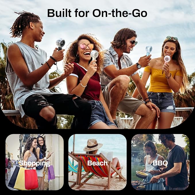 Misting Portable Handheld Fan, Powerful Turbo Motor, 6000mAh Rechargeable Battery, Personal Mini Fans with 4 Strong Wind, Cooling Gadgets for Travel, Camping, Beach, Outdoor, Gifts for Women Men-Black