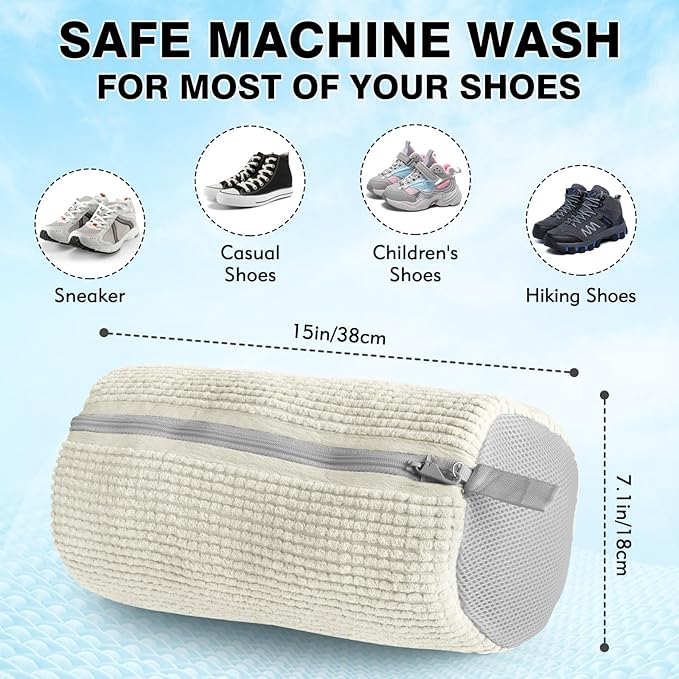 Shoe Washing Machine Bag 2PCS Shoe Laundry Bag for Washer and Dryer Deep Clean for Tennis Shoes, Sneakers and Slippers with Self-locking Zipper (Beige)
