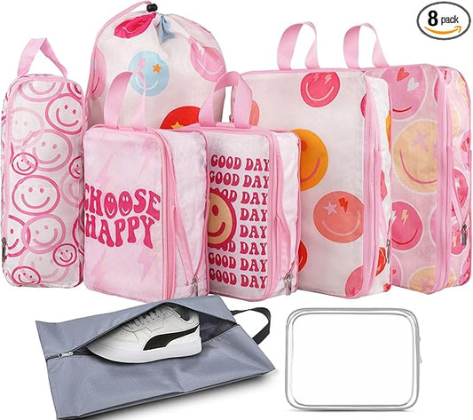8 Pcs Compression Packing Cubes for Travel, Lightweight Waterproof Luggage Organizer Bags Set, Washable Packaging Cubes for Women Backpack Carry-On Suitcases