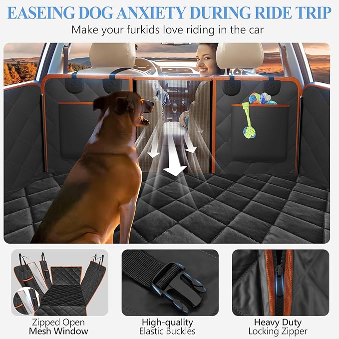 2025 Upgraded Back Seat Extender for Dogs with Soft Blanket, Dog Car Seat Cover for Back Seat Holds 420lbs, Hard Bottom Backseat Cover for Dogs, Waterproof Dog Hammock for Car, SUV, Truck, Black
