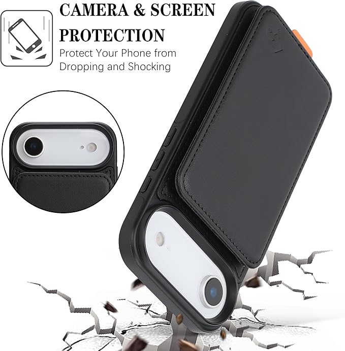 GUERNICA for iPhone 17 Air (6.7") Case Wallet with Card Holder, RFID Blocking Leather Protection, Shockproof Women Men Phone Case for iPhone Air, Black