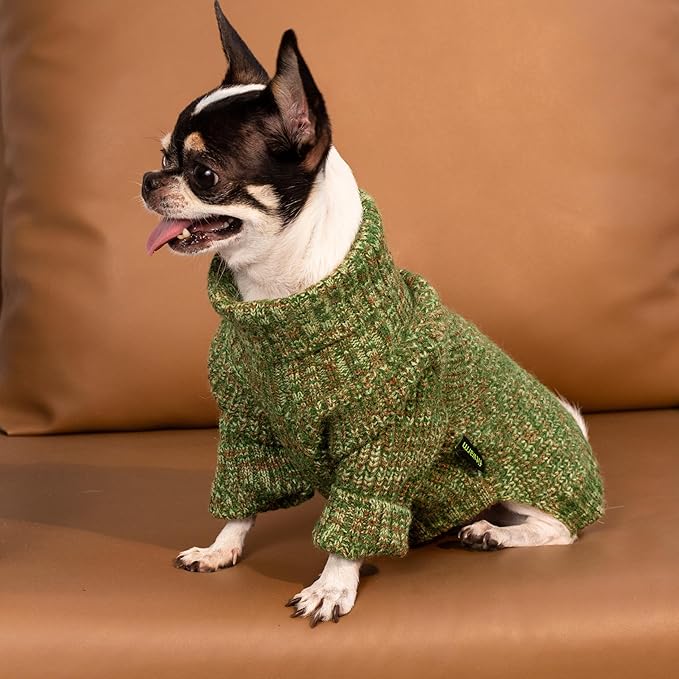 Fitwarm Knitted Turtleneck Dog Sweater, Thermal Dog Winter Clothes for Small Dogs Boy Girl, Holiday Pet Outfit, Heather Green, Large