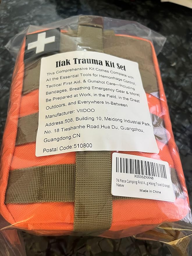 74 Piece Camping First Aid Kit Ifak Trauma Kit, Molle Tactical First Aid Kit Refill Supplies for Survival Camping Hiking Travel (Orange)