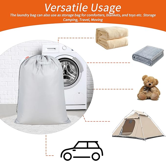 Gifts for Women,Polecasa Extra Heavy Duty Large Laundry Bag with Sturdy Handles and Drawstring Closure, Christmas Gift for Men, 28 x 36 inches Storage Bag for Basket, College, Dorm, Travel, Silver