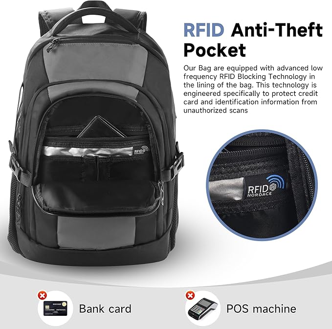 Laptop Travel Backpack with USB Charging Port, Anti-Theft Travel Business Backpack Fits 17 Inch Notebook, 30L Water-Resistant Work Computer Backpack, College School Bookbag for Men Women, Grey/Black