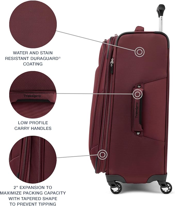 Travelpro Maxlite 5 Softside Expandable Checked Luggage with Spinner Wheels, Lightweight, 25-Inch — Burgundy