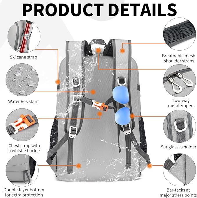 35L Lightweight Packable Backpack – Durable Foldable Daypack for Travel, Hiking, and Gym (Grey)