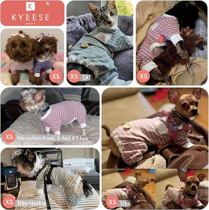 KYEESE Dog Pajamas Stretchable 4 Legs Doggie Jammies Striped Dog PJS Jumpsuit Lightweight Onesie Puppy Pajamas Soft Breathable Cozy Pet Outfit PJS Comfortable Sleepwear,Ivory Brown Striped, X-Small