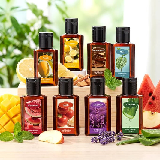 Frienda 24 Pcs Mini Hand Sanitizers Bulk Travel Size Scented Hand Sanitizers 1 Fl oz Brown Bottle Assorted Scents Staff Appreciation Gifts Bulk for Christmas Birthday Employee Friend Teacher Gifts