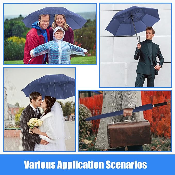 Jexine 10 Pcs Large Automatic Open Golf Umbrella 62 Inch Double Canopy Rain Umbrella Windproof Waterproof Heavy Duty for Men Women Family Travel Sports