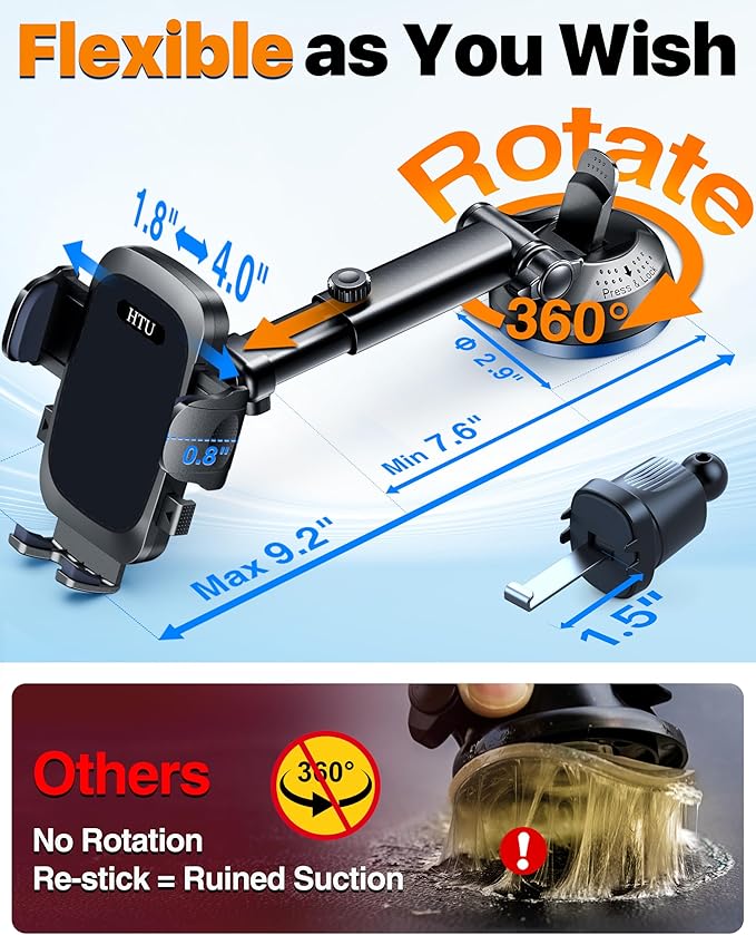2026 Ultimate Best【True Military-Grade & Safety Cert】Car Phone Holder【Upgraded 5-in-1 & 100+LBS Strongest Suction】360 Rotation Truck Windshield Dashboard Vent Mount Stand for iPhone Android,Deep Black