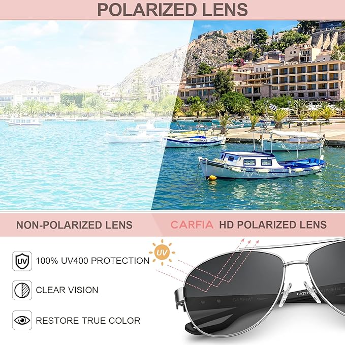 CARFIA Polarized Sunglasses for Women UV Protection Ultra-Lightweight Comfort Metal Frame Driving Glasses CA3210
