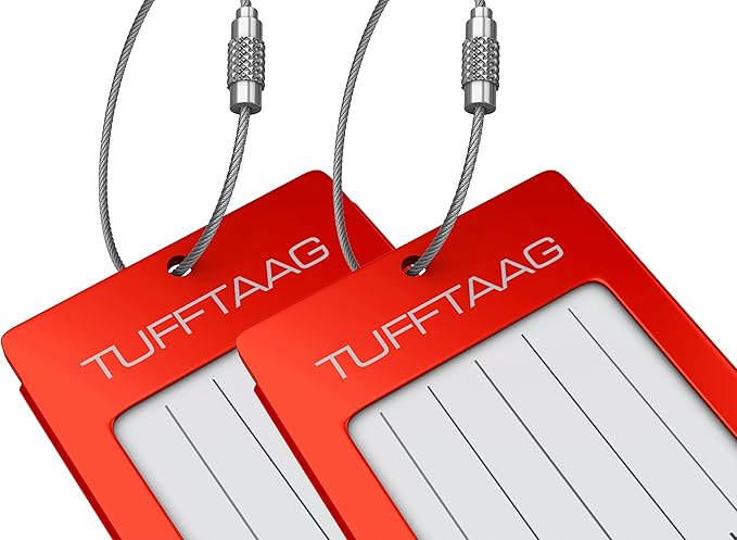 TUFFTAAG Luggage Tags Business Card Holder - Durable Travel ID Bag Tag in Gunmetal, Perfect for Suitcases, Backpacks, and Carry-Ons, 2 Tags