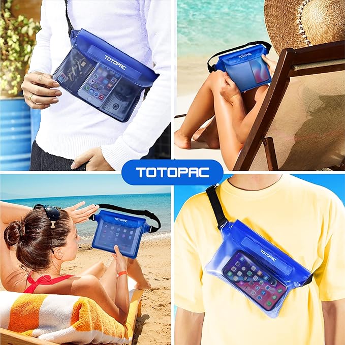 2-Pack Waterproof Fanny Pack, Phone Pouch with Waist Strap, 9x6.7 Inch Dry Bag for Phone, Cash, and Valuables – for Swimming, Kayaking, Boating, Snorkeling, and Water Sports (2, Grey + Blue)