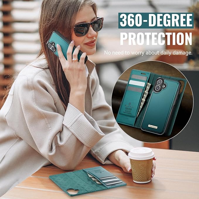 PlusnapX Wallet Case for iPhone 17 Compatible with Magsafe, 2-in-1 PU Leather Flip RFID Blocking Card Holder Stand Shockproof Magnetic Detachable Cover for iPhone 17 Case 6.3", Bluegreen