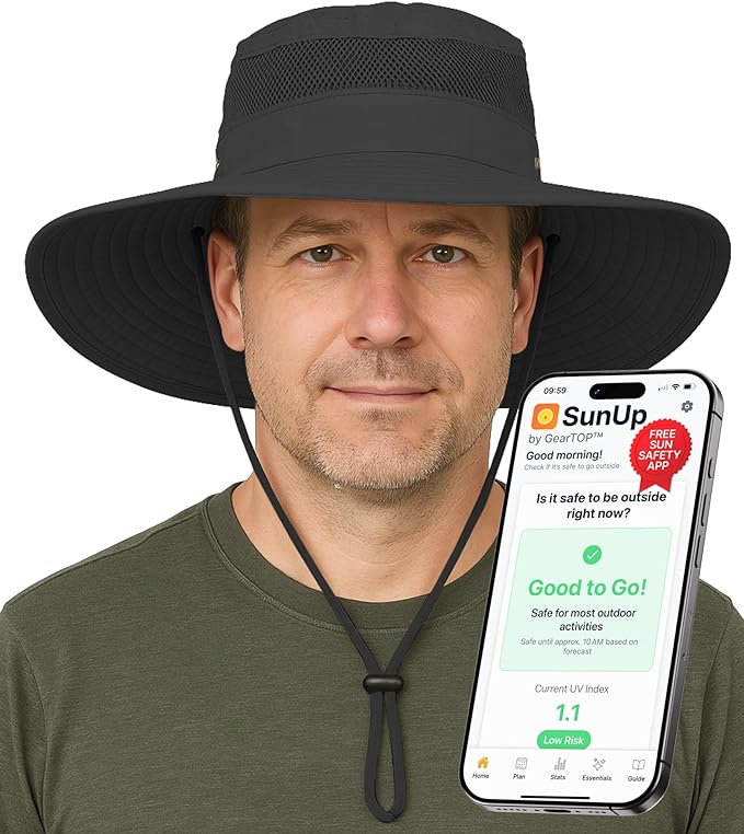 GearTOP Safari Hat for Men Sun Hats for Women UV Protection UPF 50+ Fishing, Gardening, Hiking Hat (22-23 1/2")