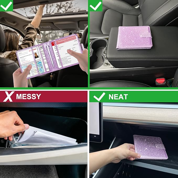 Car Registration and Insurance Holder, Vehicle Glove Box Car Organizer with Magnetic Closure, Auto Truck Comparment Accessories Case for Cards, Essential Document and Driver License