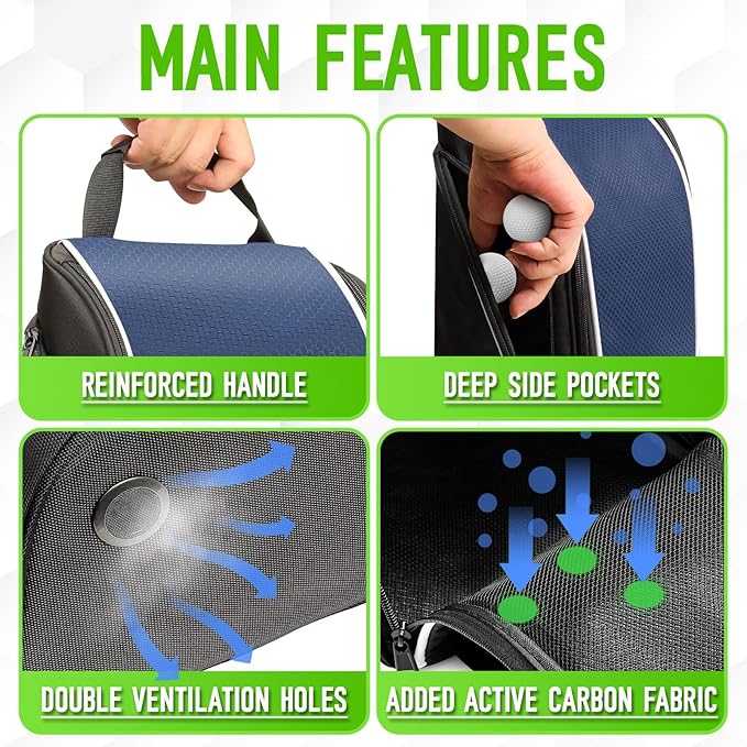 Smell Proof Shoe Cleat Bag for Travel Men - Golf Soccer Zippered Sport Shoe Carrier Bags with Ventilation & Side Pockets for Socks, Tees, Golf Balls; Golf Accessories Fathers Dad Day Gifts for Men