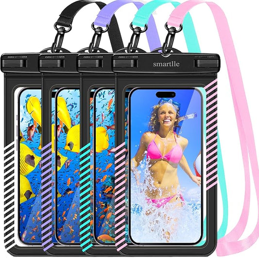 Waterproof Phone Pouches Bags Holder, Cell Phone Water Protectors 4 Pack for Swimming, IPX8 Waterproof Phone case Cover for iPhone 15 14 13 Pro Max 12 11, for Galaxy S24 S23 Ultra Up to 7"