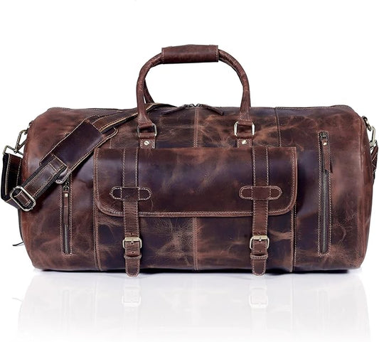 28" Large leather Travel Bag Duffel bag Gym sports flight cabin bag Leather Holdall Overnight Weekend Large luggage bag (28 inch)
