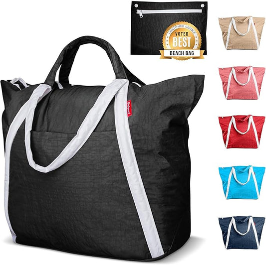 Bodysurf Beach Bags Waterproof Sandproof - Packable Foldable Nylon Zipper Tote Bag for Travel Lightweight, Pool, Boat, Cruise