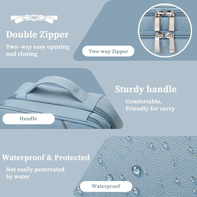 Lanola Electronic Accessories Case,Electronics Travel Organizer, Portable Double Layer Cable Storage Bag for Cord, Charger, Flash Drive, Phone, SD Card,Flash Drive,Adapter - Light Blue