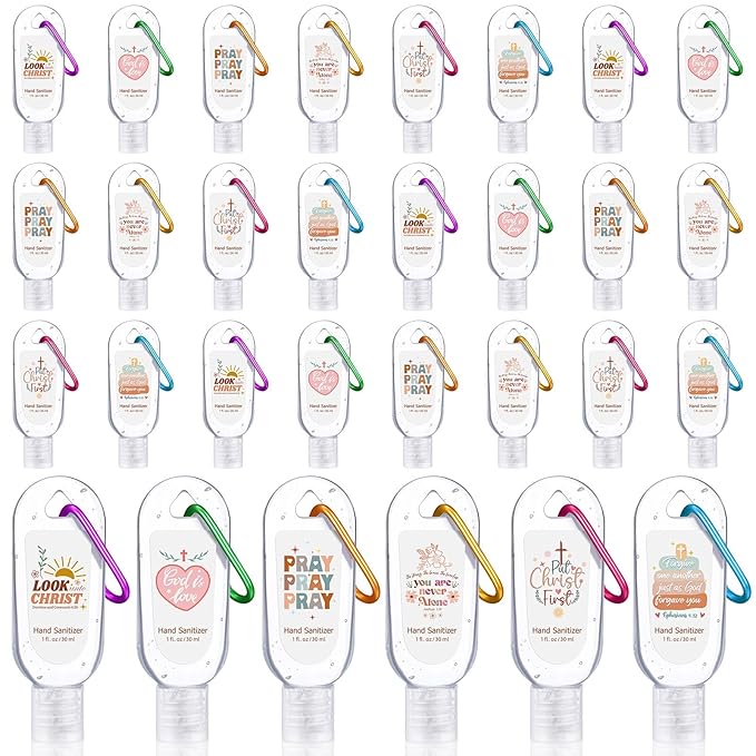 24 Pack Christian Hand Sanitizer Keychains Bible Verse Mini Hand Sanitizer Keychains Bulk Travel Size Religious Christian Gift for Women Teacher Coworker Wedding Church Christmas party Favors