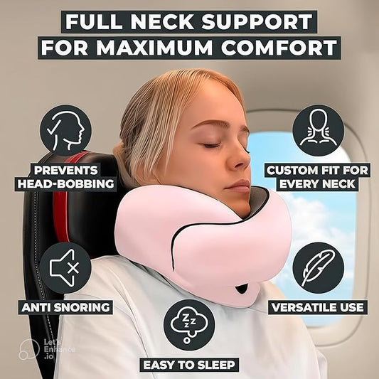 Neck Travel Pillow – Ergonomic Airplane Pillow for Neck Support & Comfort | Compact & Washable Cover | Perfect for Airplane, Car, Train & Home Use | Travel Pillow for Adults & Kids (Pink)