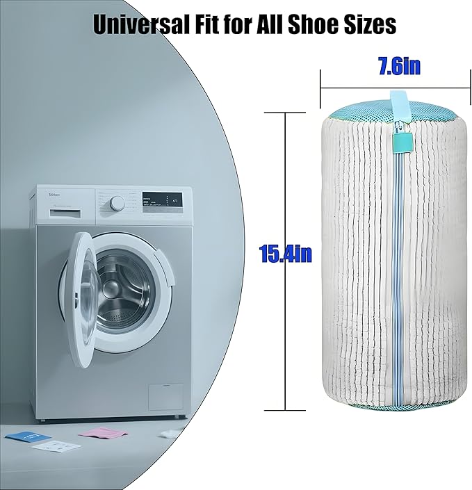 2-Pack Shoe Bag for Washing Machine, 15.4x7.5x7.5in Heavy Duty Laundry Shoe Bag with Reinforced Edges 360° Deep Clean Anti-Tear for Sneaker, Running Shoes, Bras, Delicates and Toys(Grey)