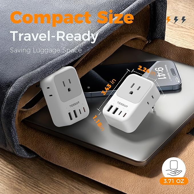 TESSAN European Travel Plug Adapter 2 Pack, PD 20W Adapter for Europe Plug with 4 AC Outlets 4 USB (2 USB C), Type C Adaptor for US to Europe, Italy, Spain, France, Portugal, Greece, Iceland, Germany