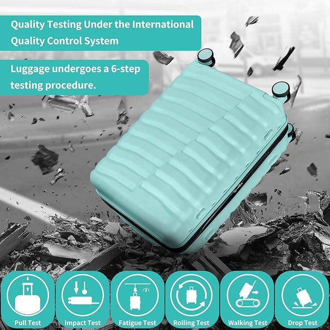 5-Piece Luggage Set, Lightweight ABS+PC Hard Shell Suitcase with YKK Zipper & TSA Lock for Family, MInt Green, 14in/18in/20in/24in/28in